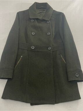 PRANA Nicole Pea Coat Wool Blend Women’s Sz Medium Double-Breasted Olive Green